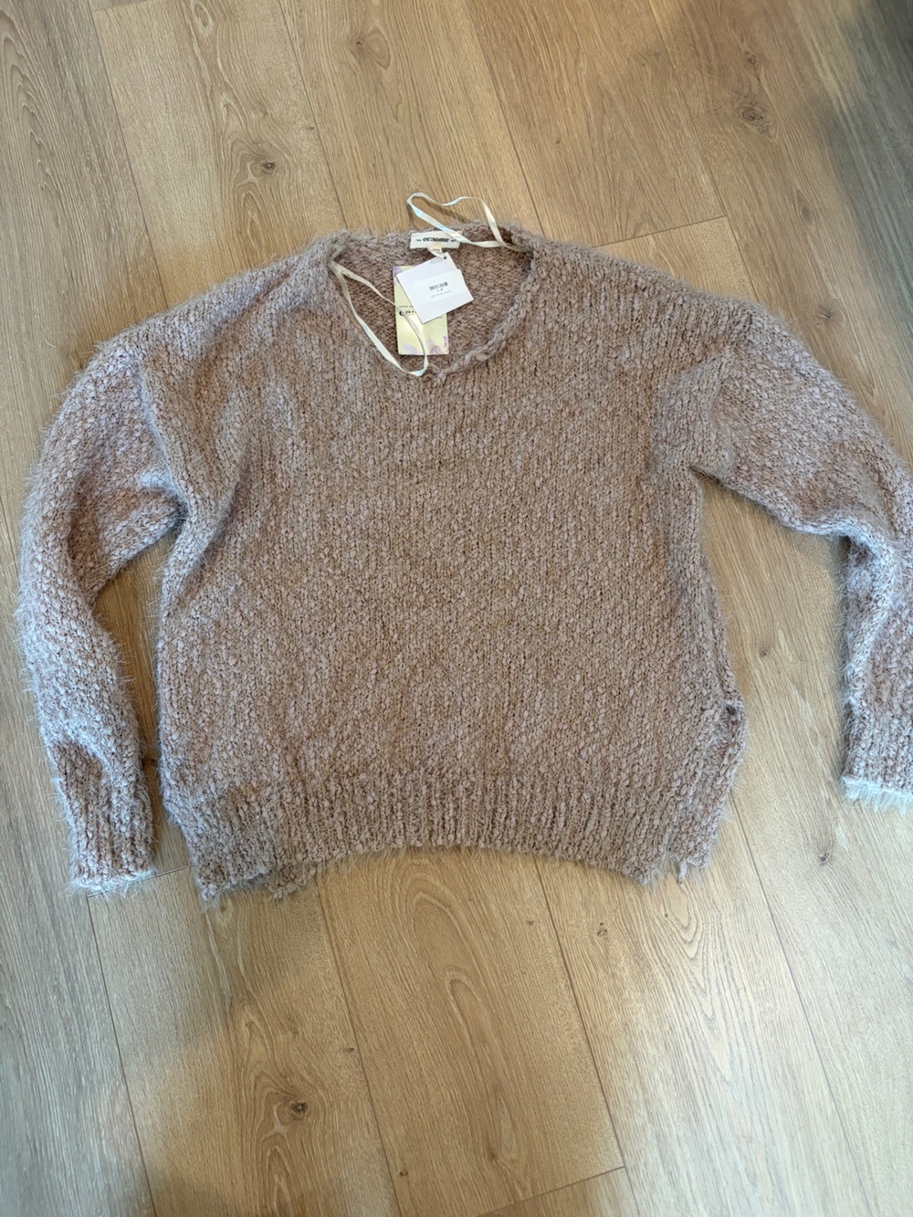 Impressions Cozy Taupe Fuzzy Crewneck Sweater